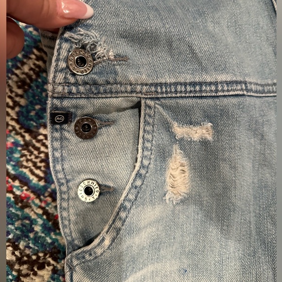 AG ADRIANO GOLDSCHMIED DESTROYED Distressed Blue Denim Overalls - Picture 5 of 7